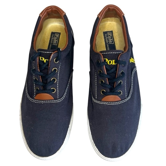 POLO RALPH LAUREN Vito Canvas and Leather Sneaker Blue M 7/W 8.5 - Picture 1 of 8